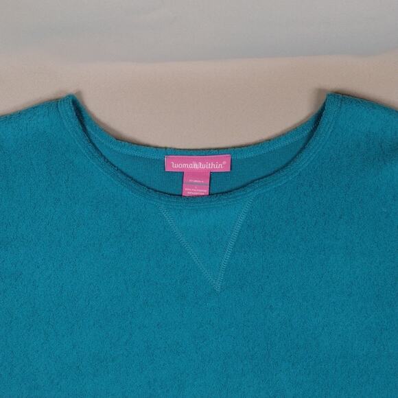 Woman Within Cotton Stretch Casual Comfy Loungewear Turquoise Long Sleeve Top - Picture 7 of 14